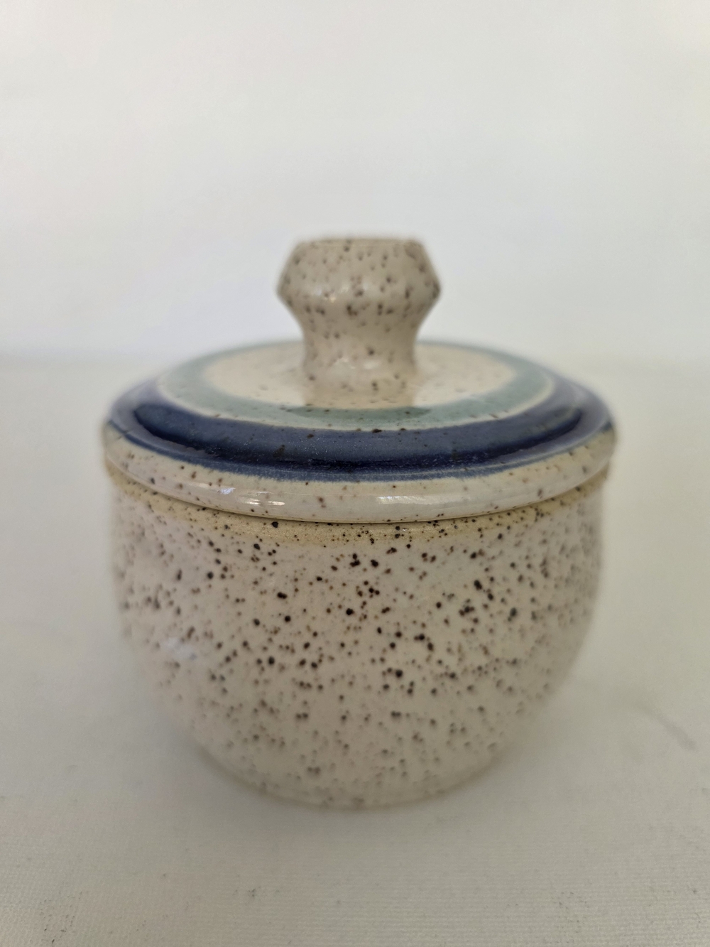 Hannah Rose Speckled Ceramic Lidded Jar in Cream and Blue
